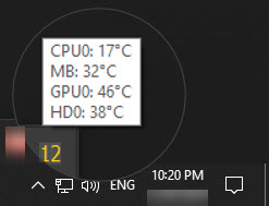 Speccy CPU status in system tray icon