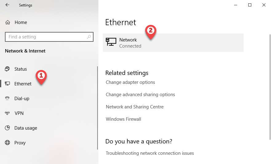 Ethetmet network connection