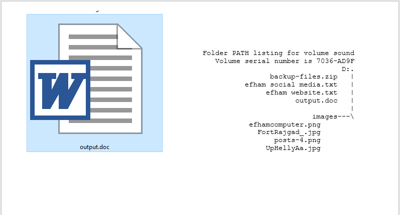 The output text file with the directory tree دليل لمحتوى الملفات الموجودة داخل مجلد