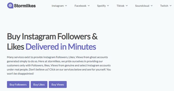 Stormlikes موقع للحصول على متابعين مجانيين على Instagram