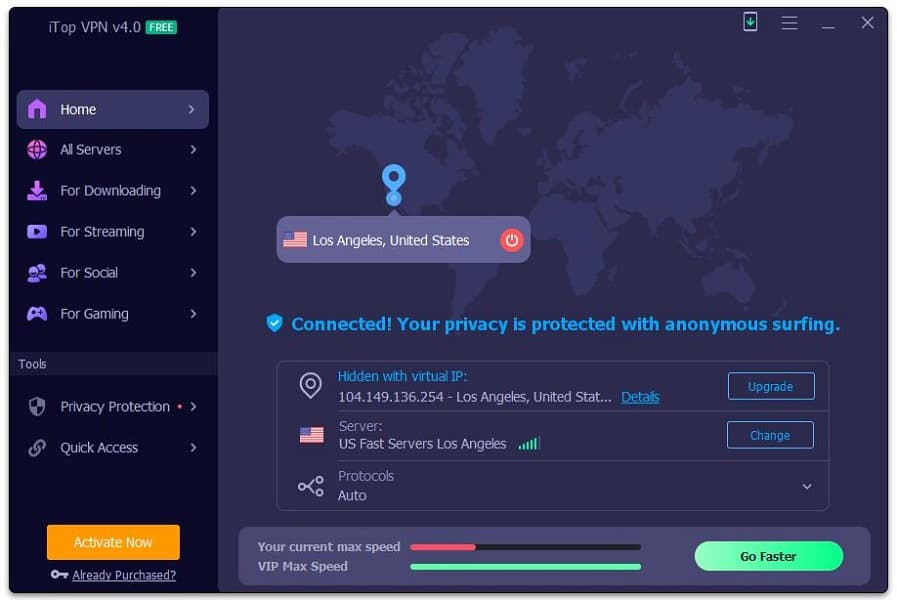  iTop VPN  قدرة فتح المنصات