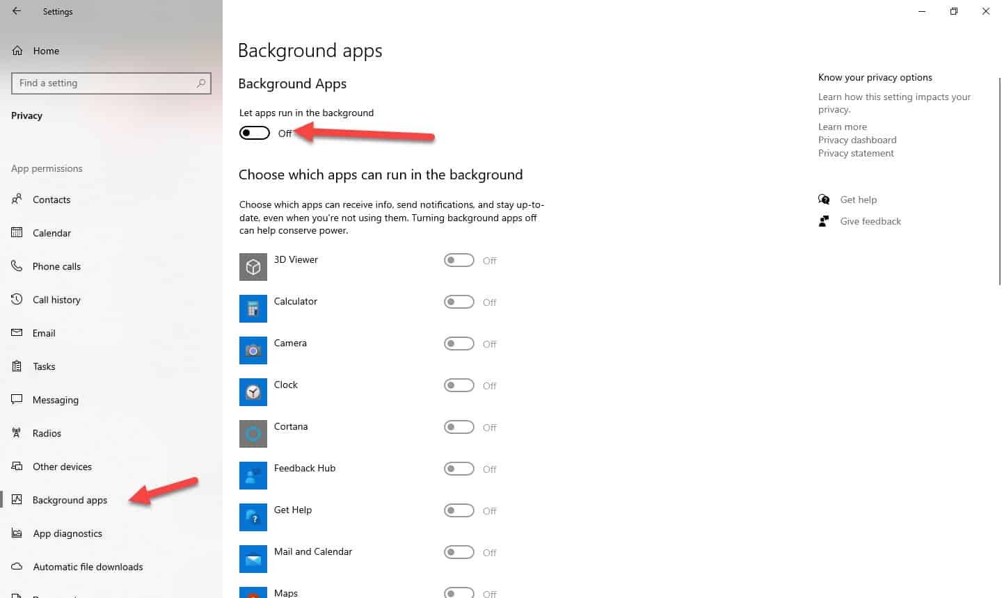 إيقاف تشغيل التطبيقات الخلفية turn off background apps windows 10 تساعد في تحسين سرعة الإنترنت في ويندوز 10