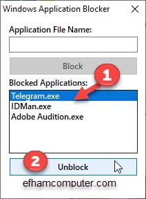 unblock exe from windows application blocker