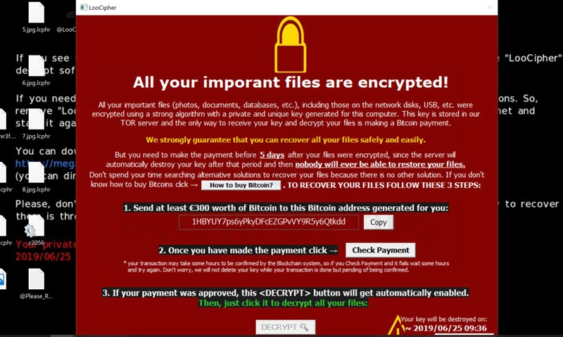 رسالة تظهر بعد الاصابةبـ فيروس الفدية ransomware 