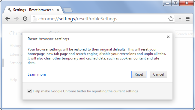 إستعادة الإعدادات  الافتراضي للمتصفح Google chrome