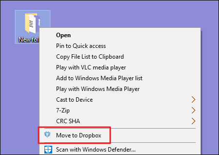 إزالة عنصر Move to Dropbox من قائمة السياق