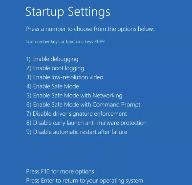 startup settings windows 10
